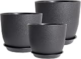 PROFIKLA Plastic Plant Pots Set 20cm 18cm 16cm with Drainage Holes Saucers