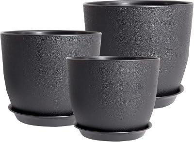 PROFIKLA Plastic Plant Pots Set 20cm 18cm 16cm with Drainage Holes Saucers