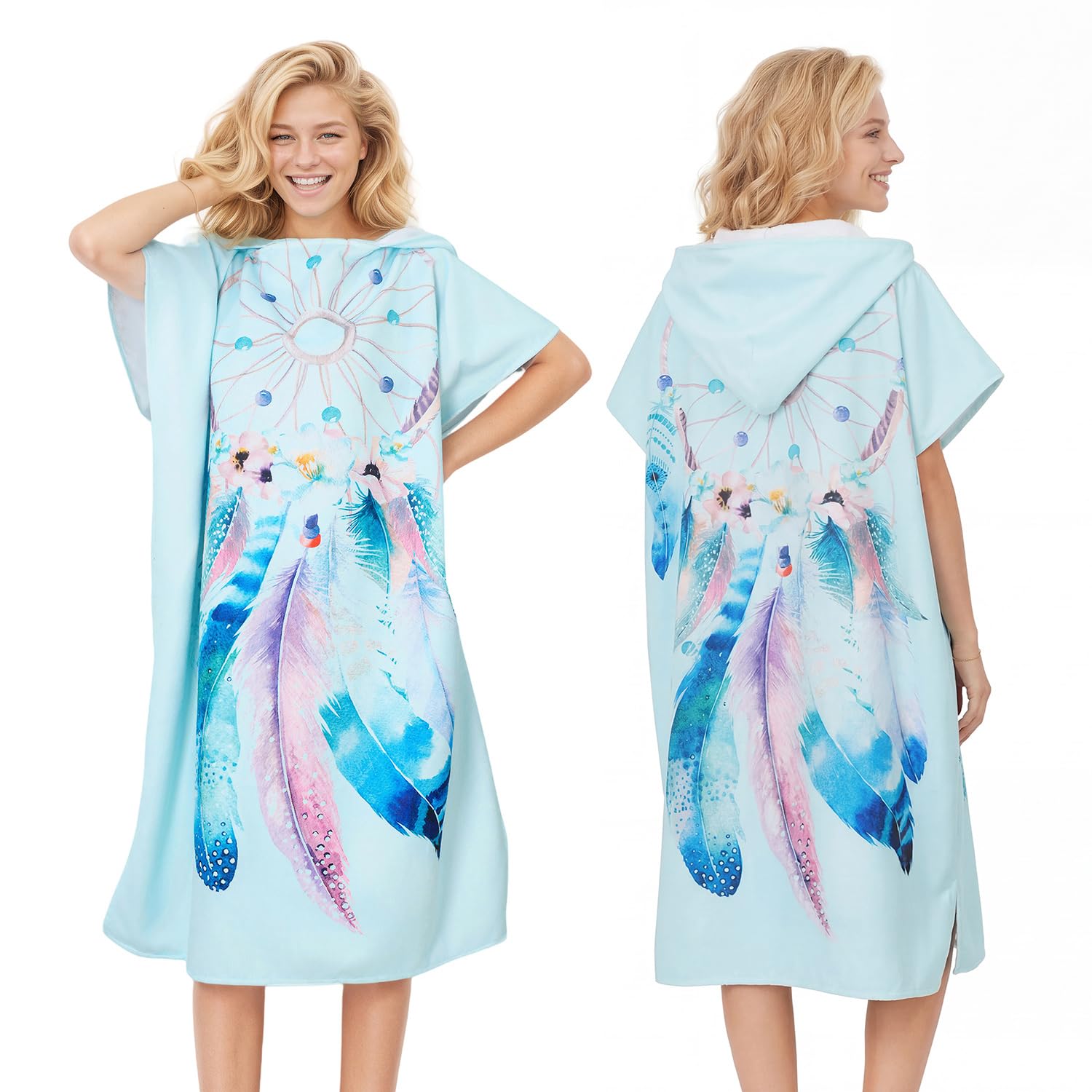 LOMTRATS Quick-drying Surf Poncho, Changing Towel, Bathrobe, Sports Towels for Swimmers,Hoodie for Adults,Swimming,Beach,Surfing,Diving,Bathing（Adult-M）