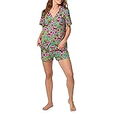 Trina Turk Womens Short Sleeve Notch Collar & Shorts Sleepwear Pajama Set, Organic Cotton