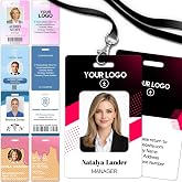 Custom Print ID Badge with Name Number Logo, Personalized Work Badge Card with Lanyard Slot, Photo ID Card Double-Side Customized for Employee Worker Doctor Nurse Vertical