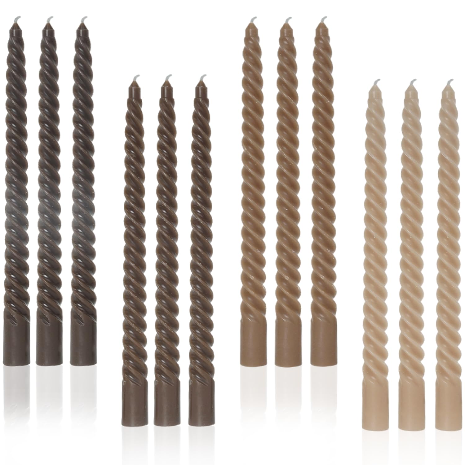 Photo 1 of LPUSA Brown Tall Taper Candles Spiral Candle Sticks,Unscented Pastel Candle for Holiday,Wedding and Home Decoration,10inch,12 Pack(E-Gradient Brown)