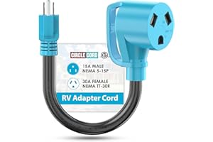 CircleCord 30 Amp to 110 Volt RV Adapter Cord, 30A to 15A NEMA 5-15P Male to TT-30R Female Electrical Power Dogbone with Grip Handle, Heavy Duty STW 10 Gauge for RV Trailer Camper, ETL Listed