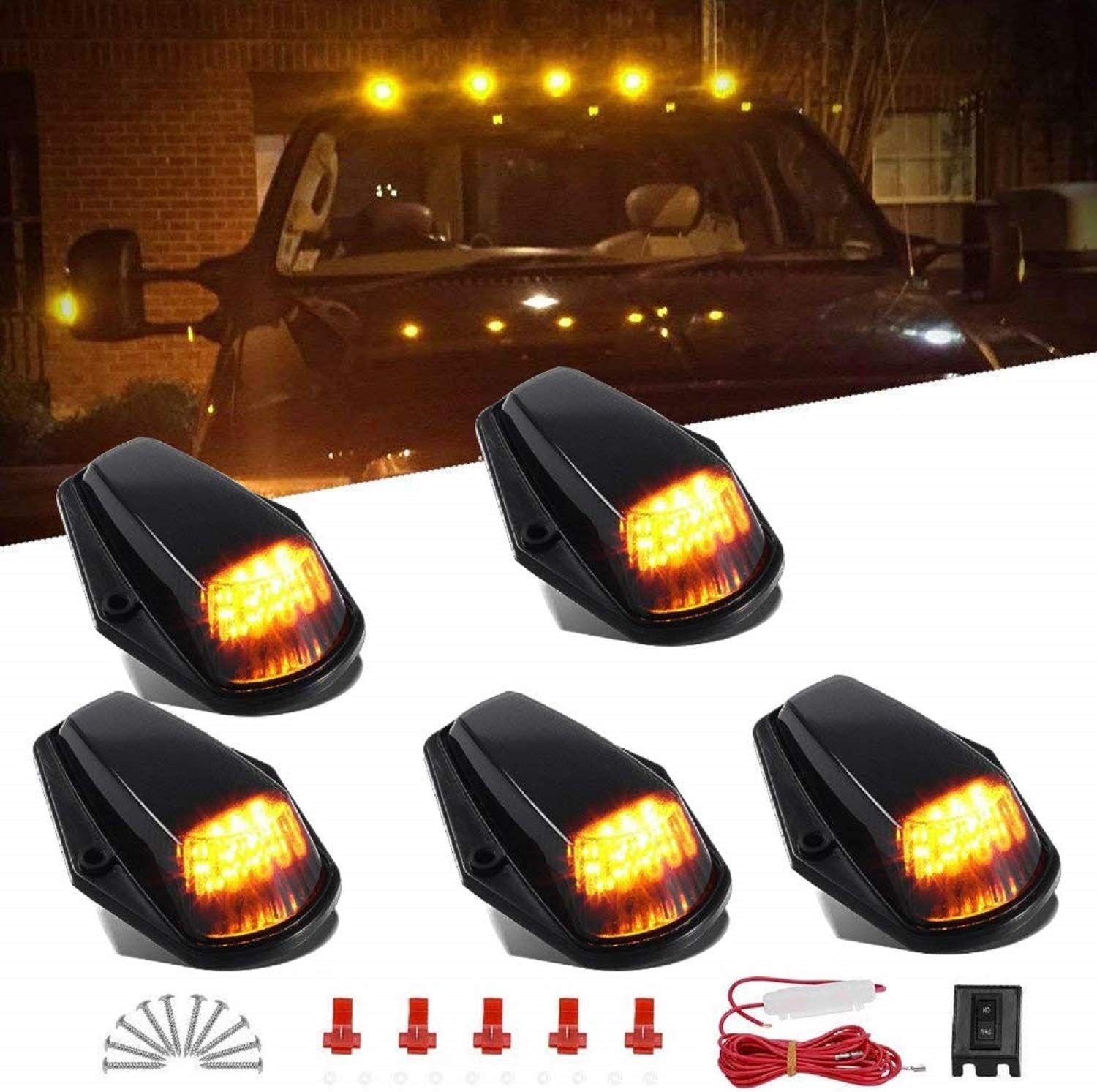 HOCOLO Cab Marker Light LED Amber Roof Running Top Lights w/Wiring Harness Replacement for Super Duty Pickup Trucks (Rhombus Smoked Cab Amber Light Marker Assembly)