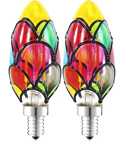 MIAOKE 2-Pack Stained Glass LED Light Bulbs – 4W E26 A19 Decorative Colorful Bulbs, Hand-Painted, Energy-Efficient, 25,000-Hour Life, For Home, Party, Garden, Or Balcony