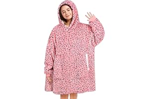 GOCVO Wearable Blanket Gifts for Women Men Kids Oversized Fluffy Hoodie Cozy Hideout Hoodie Sweatshirt Sweater Blanket with Pocket (Leopard-Pink)
