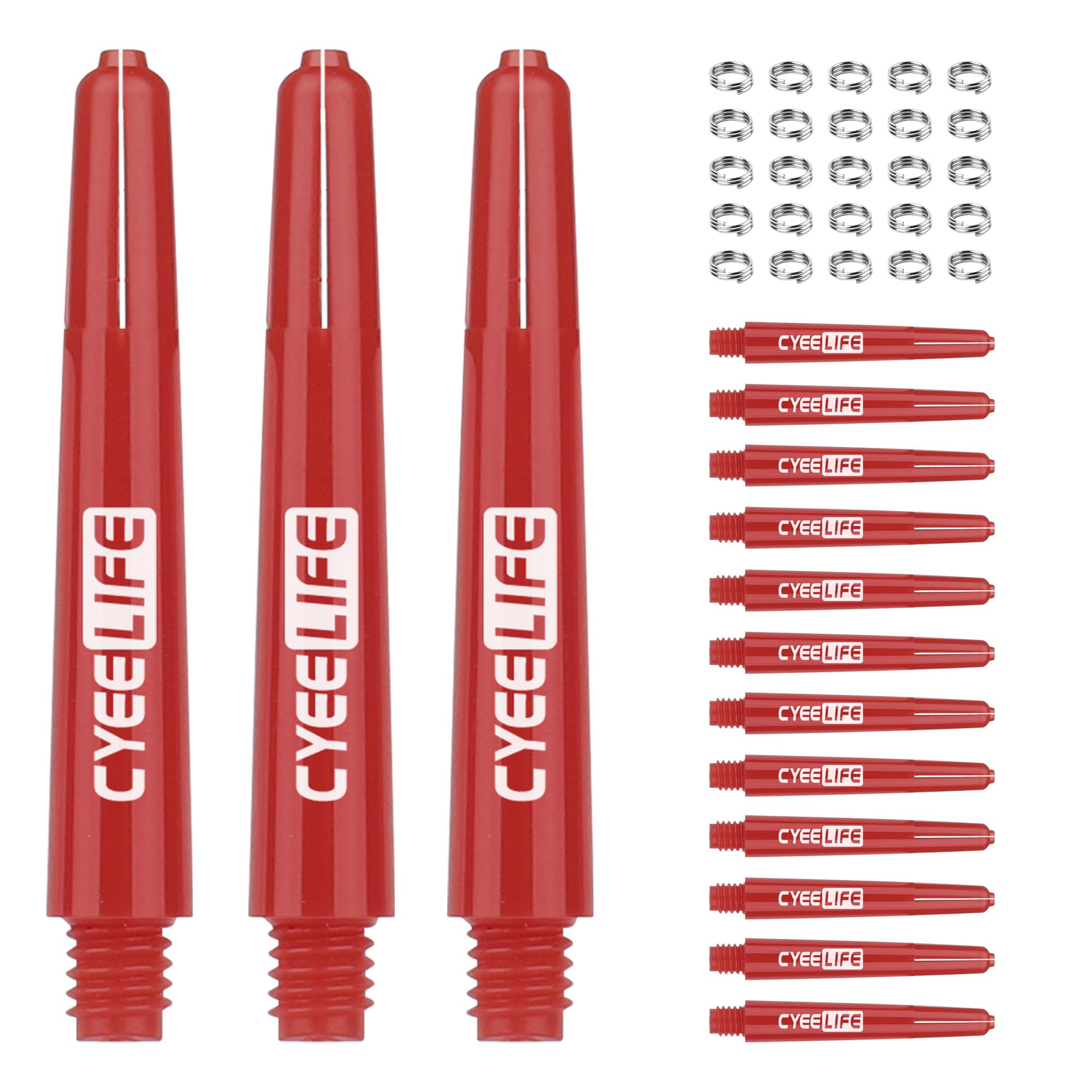 CyeeLife 15pcs Dart Shafts with 20pcs Metal o Rings,5 sets Plastic stems Red 41mm