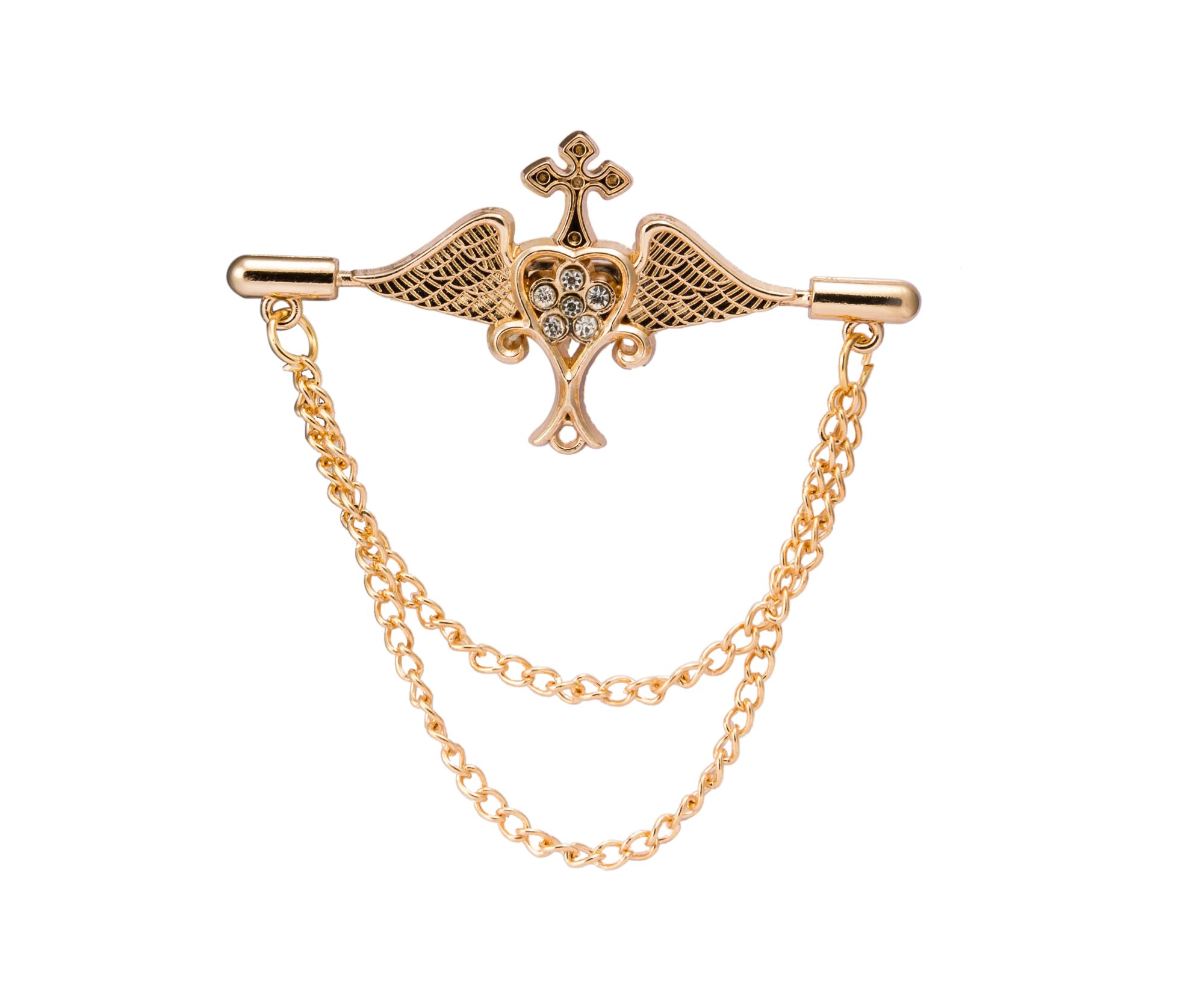 Brooch Lapel Pin for Men Winged Heart with Stone Lapel Pin Golden Badge Coat Suit Wedding Gift Party Shirt Collar Accessories