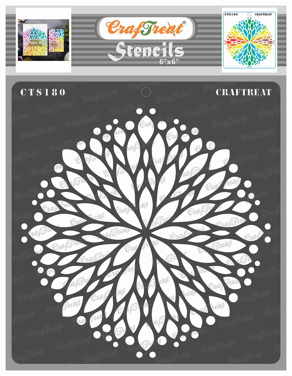 CrafTreat Reusable Flower Stencils for Painting on Wood, Canvas, Paper, Fabric, Floor, Wall and Tile - Flower Burst - 6x6 Inches - DIY Art and Craft Stencils for Painting Flowers