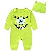 Disney Monsters Inc. Mike Wazowski Toy Story Woody Baby Boys Coverall with Cap 2 Piece Set for Newborn and Infant