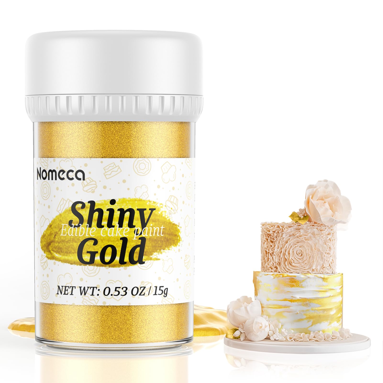 Edible Gold Paint - Food Grade Metallic Paint for Cake Decorating 15g Liquid Edible Luster Dust Food Coloring for Baking Fondant Gumpaste Chocolate Candy Cookie - Shiny Gold