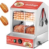 Hot Dog Steamer 28.5QT, FOHERE 2-Tier Hot Dog Machine with Bun Warmer, 175 Hot Dogs &amp; 40 Buns Capacity, Electric Hot Dog Bun Warmer with Visible Glass Sliding Door &amp; Clip, 86℉-185℉ Temperature Control