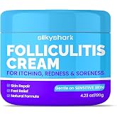 SilkyShark Folliculitis Treatment Cream (4.23 oz), Soothing Relief for Razor Bumps, Acne, Ingrown Hairs &amp; Skin Irritation, Fast Absorbing, Non-Greasy Formula with Natural Ingredients for Body &amp; Scalp
