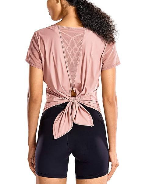 CRZ YOGA Mujer Manga Corta Malla Top Ropa de Deportiva Camiseta