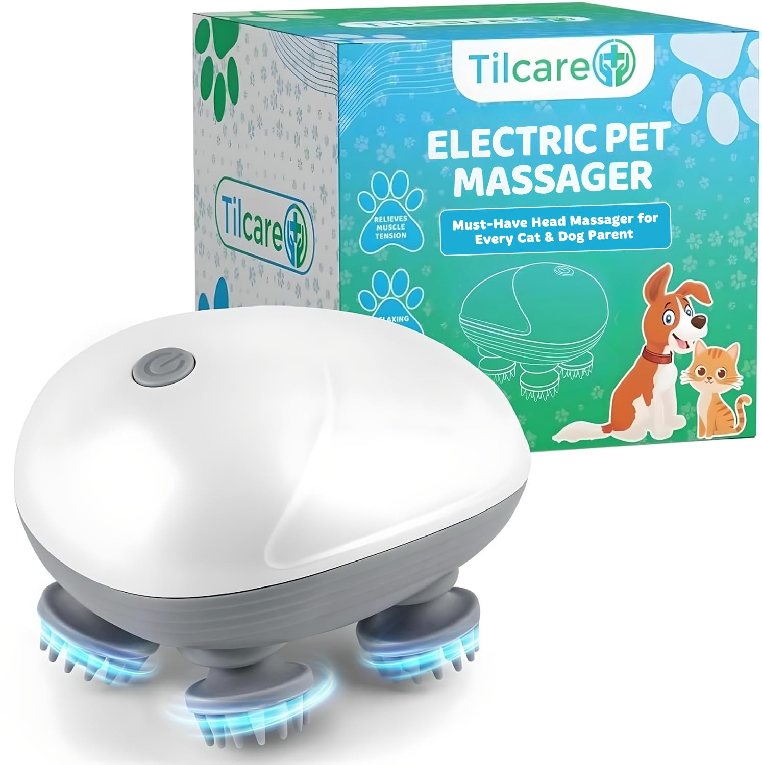 Photo 1 of Tilcare Handheld Pet Massager for Dogs and Cats Electric Cat and Dog Massage Tool - Head and Back Scratcher for Relieving Tension, Tight Muscles and Stiffness with Four Rotating Massage Heads