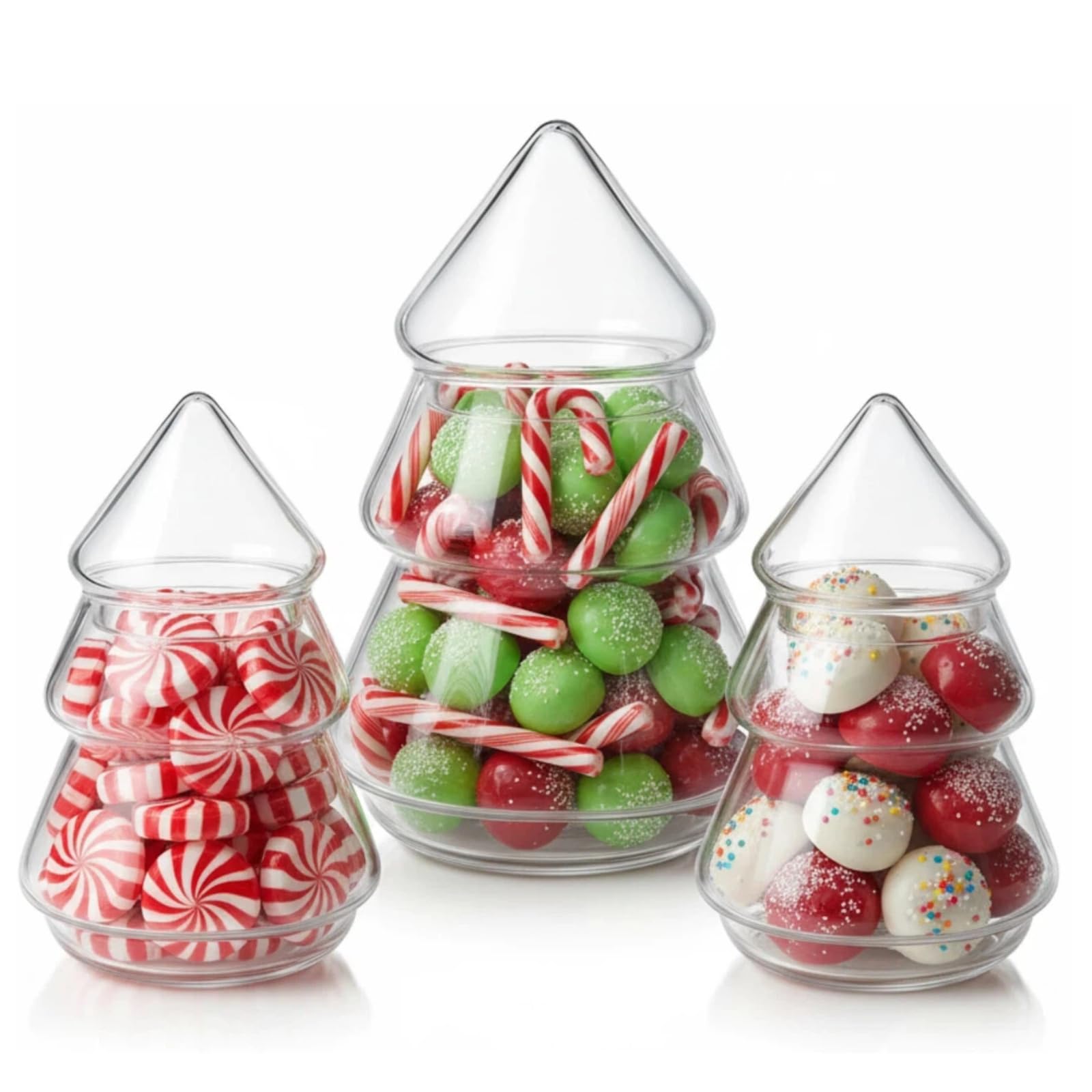 Photo 1 of Baderke 3 Pcs Christmas Tree Candy Jars Glass Cookie Jars with Lids Lovely Christmas Tree Jar Bowl Food Storage Container for Xmas Festival Holiday Party Gift Table Decoration