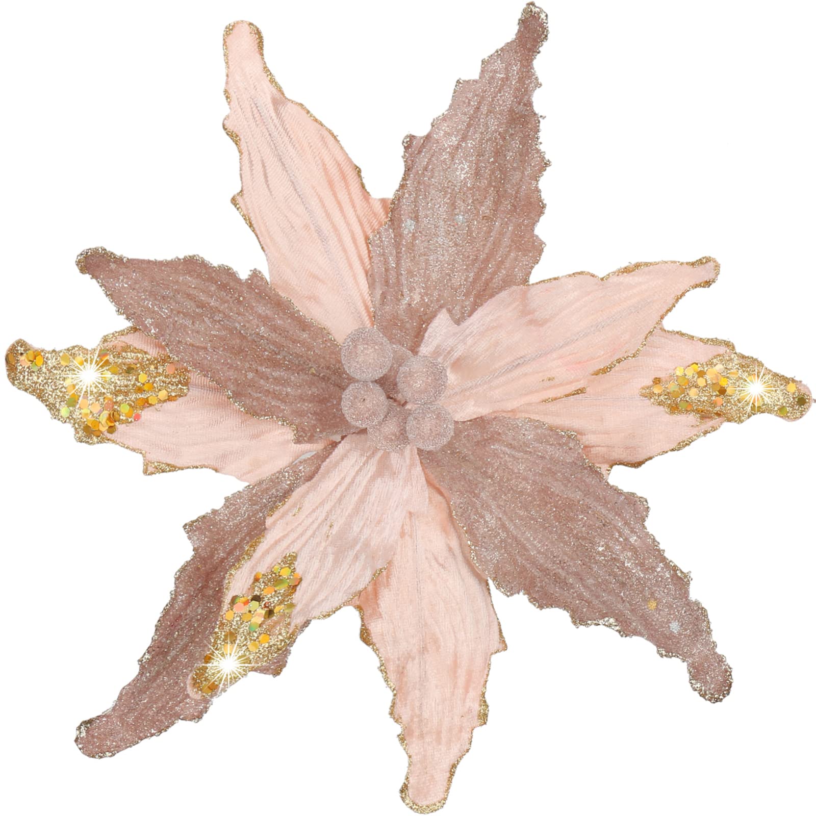 Briful 4 PCS 12" Glitter Poinsettia Artificial Flowers Stem for Christmas Tree Decorations Rose Gold Fake Poinsettia Flowers Large Artificial Christmas Flowers Arrangements for Xmas Decorations