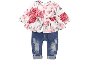 CARETOO Girls Clothes Outfits Cute Baby Girl Floral Long Sleeve Pant Set Flower Ruffle Top