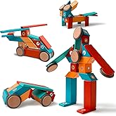 Magnetic Wooden Blocks Set, 22 Pieces STEM Travel Creativity Magnet Block Toys for 3 4 5 Year Old Age Girls Boys