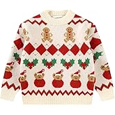 SMILING PINKER Little Girls Christmas Sweater Chunky Knitted Santa Reindeer Pullover Warm Winter Top