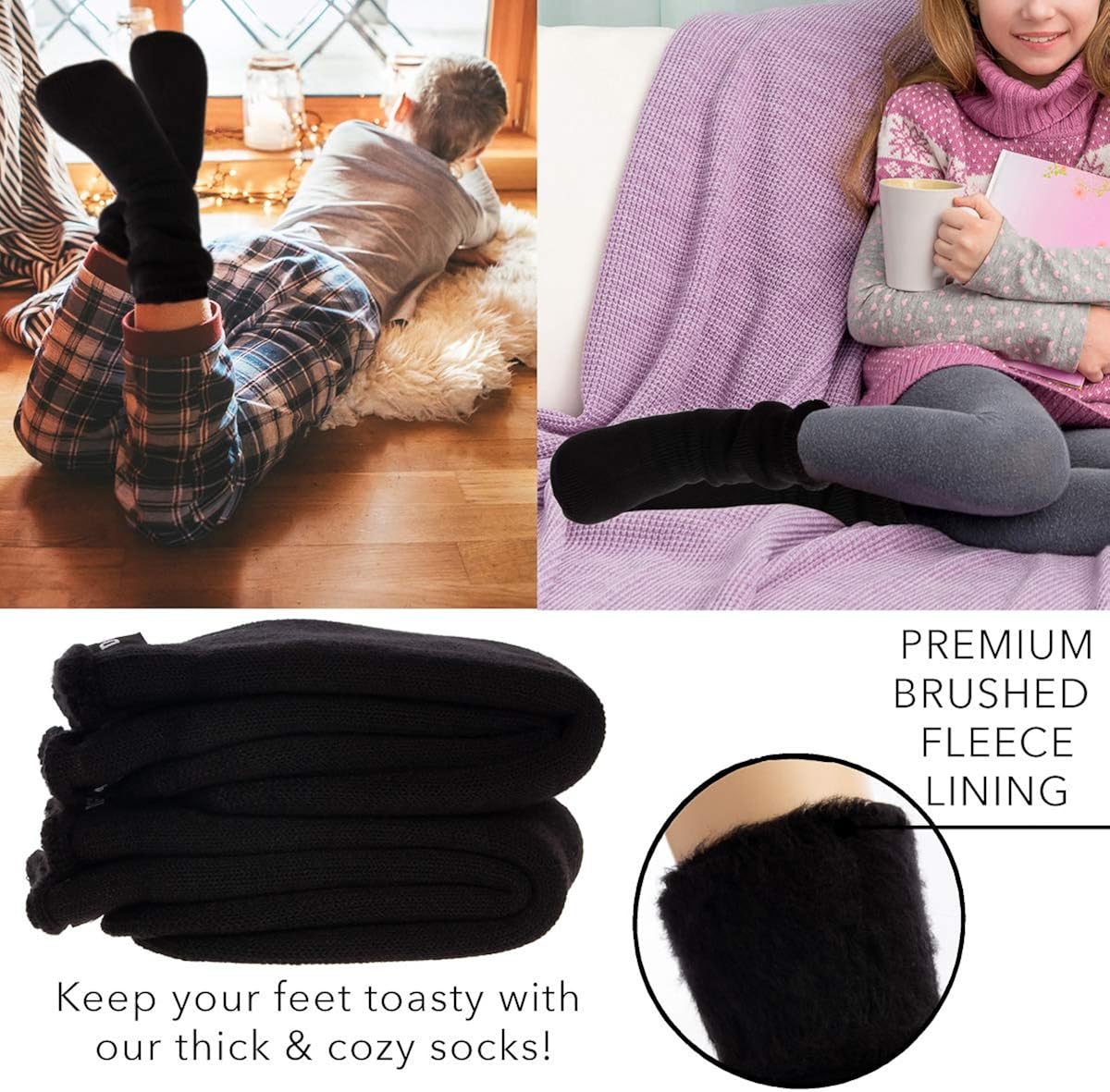 2 Pairs of Thermal Socks For Kids, Thick Heat Trapping Insulated Heated Boot Socks Pack Warm Winter Crew For Cold Weather: Clothing