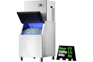 FADHOLE Commercial Ice Machine 550Lbs/24H, 400Lbs Capacity, 4 Efficient Fans Save Your Utility Bills, Ready in 5-15min, Air-Cooled Large Industrial Ice Maker, 12 Levels of Ice Thickness Adjustment