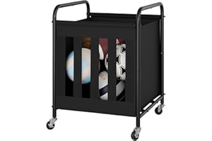 StorageWorks Ball Storage with Wheels, Ball Cart for Garage, Garage Sports Equipment Organizer with Hooks, Balls Organizer fo