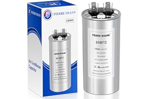 FIERRE SHANN 60 uF/MFD Capacitor for AC, 370 or 440 VAC CBB65 Dual Run Round Capacitors for AC Motor Run, Fan Start, Condenser Straight Cool, Heat Pump, Air Conditioner, and Pool Pump