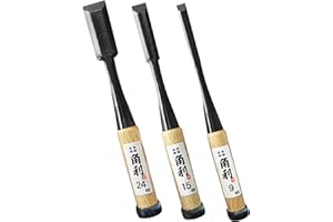 KAKURI Japanese Wood Chisel Set 3 Piece for Woodworking, Made in JAPAN, Japanese Oire Nomi for Carve, Mortise, Dovetail, Shar