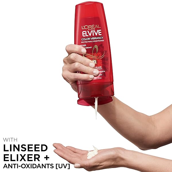 L’OREAL PARIS ELVIVE COLOR VIBRANCY PROTECTING CONDITIONER, FOR COLOR TREATED HAIR, CONDITIONER WITH LINSEED ELIXIR AND ANTI-OXIDANTS, FOR ANTI-FADE, HIGH SHINE, AND COLOR PROTECTION, 28 FL OZ