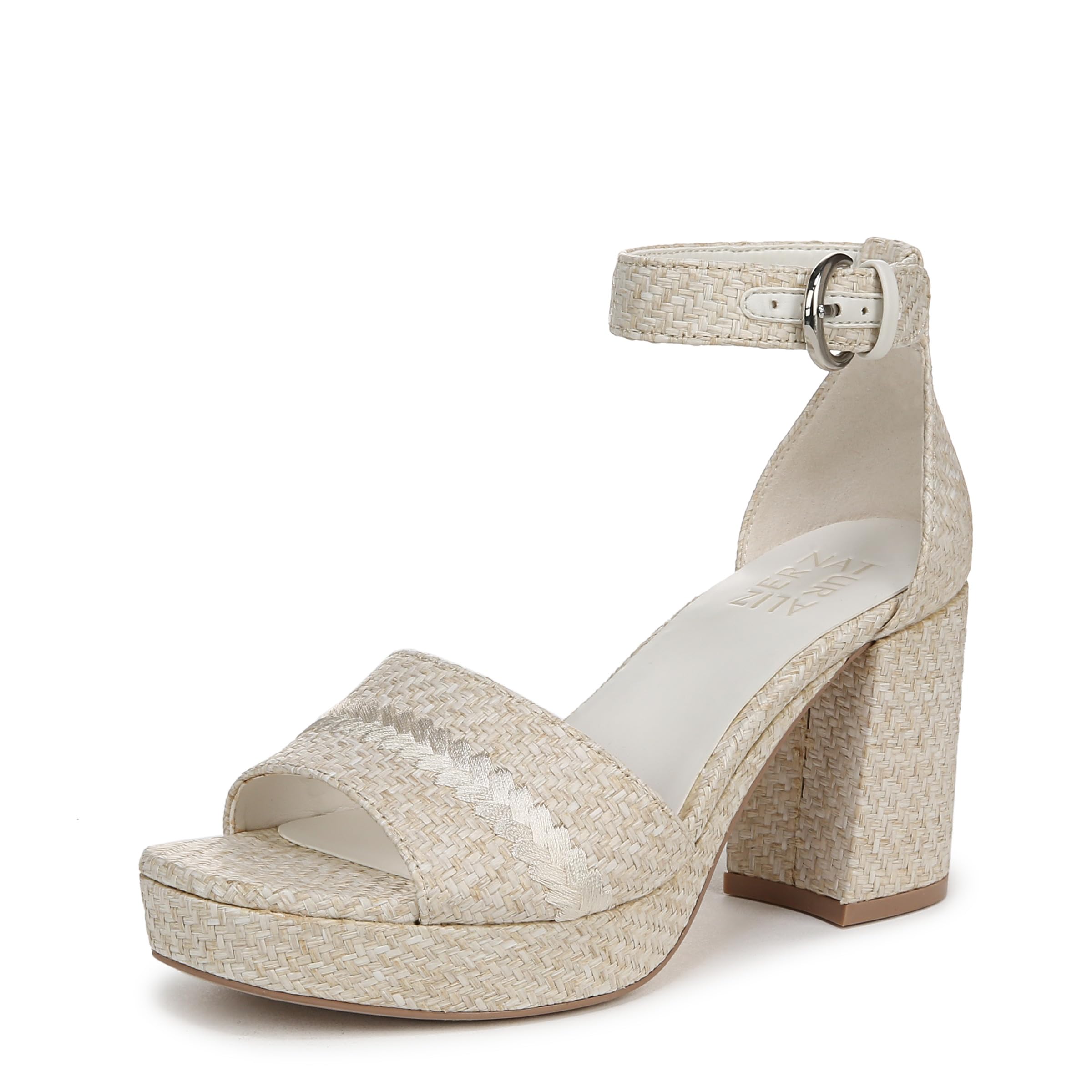 Naturalizer Womens Pearlyn Heeled Sandal Eggshell Beige Raffia 11 W