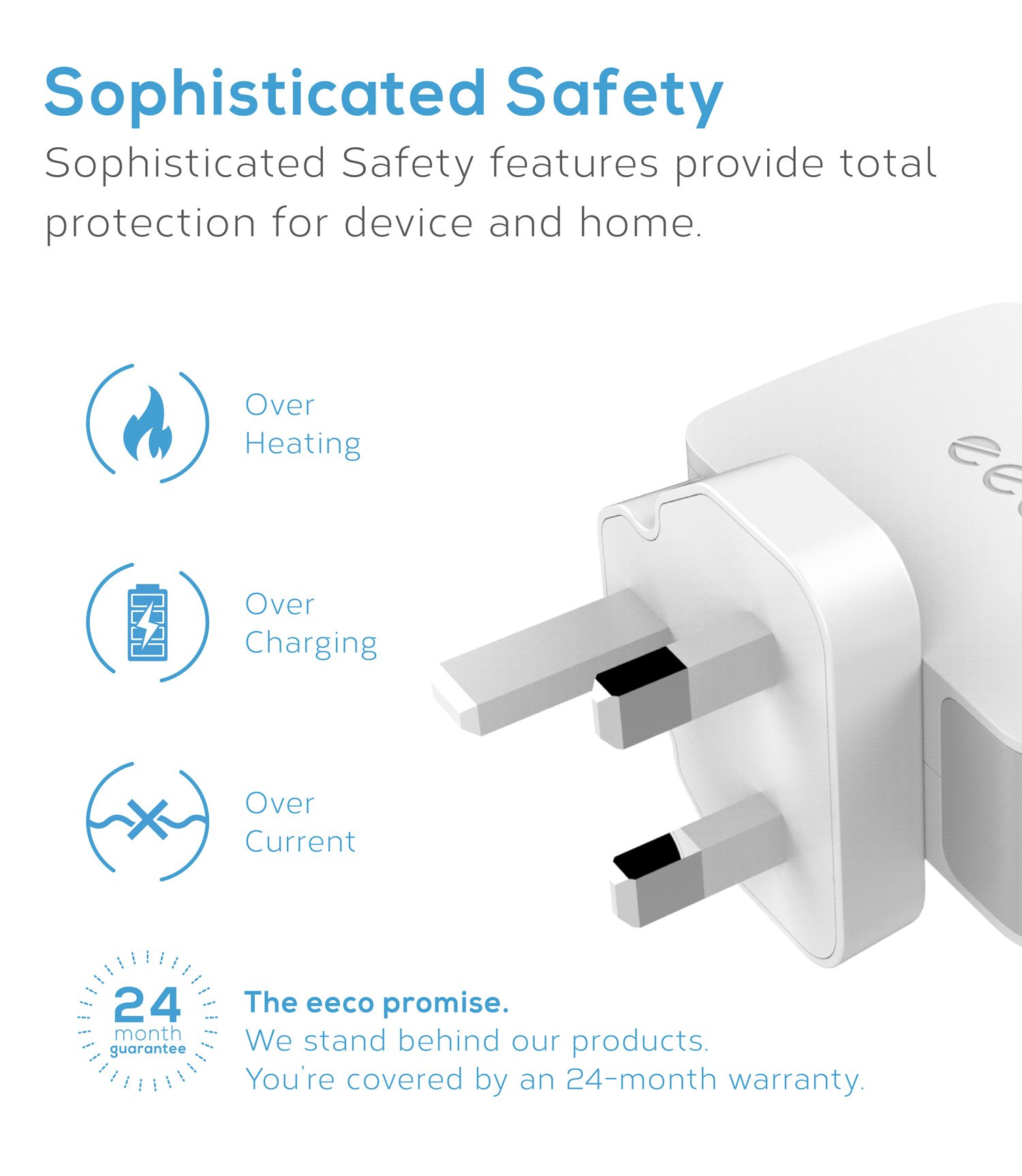 eeco Main Chargers USB 24W 2 Port Charging Fast Travel Adapter for iPhone 7/8/X/6 plus, iPad Air, Samsung Galaxy S8/S7/S6, Google Nexus, HTC, LG G6/G5/G4, Blackberry, Tablet