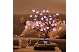 LIGHTSHARE 16Inch 36LED Cherry Blossom Bonsai Light, Pink Light, Battery Powered and Plug-in Adapter (Included), Built-in Timer, Décor for Home,Festival,Party,Christmas,Night Light