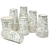Gift Boutique 50 Pack Disposable Green Floral Paper Cups 9oz Toile Chinoiserie Flowers Drinking Cup for Beverage Drinks for Spring Birthday Tea Party Supplies