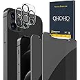 QHOHQ 2 Pack Privacy Screen Protector for iPhone 12 Pro 6.1" with 2 Packs Camera Lens Protector,Full Screen Tempered Glass Film,9H Hardness Anti-Shatter, Anti Spy, Touch Sensitive - Case Friendly