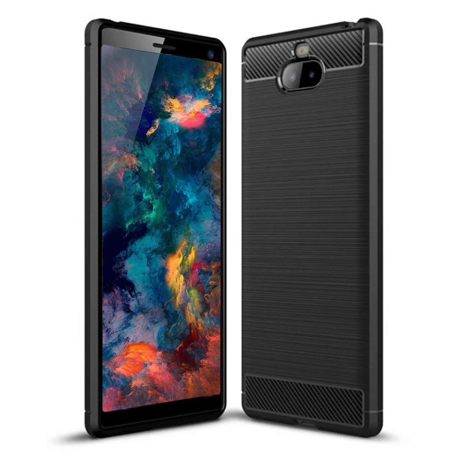 SCL SONY 10 Case for SONY Xperia 10 [Black], Carbon Fibre Effect Gel Grip Protection Cover [Anti Scratch][Anti Collision] Compatible with SONY Xperia 10