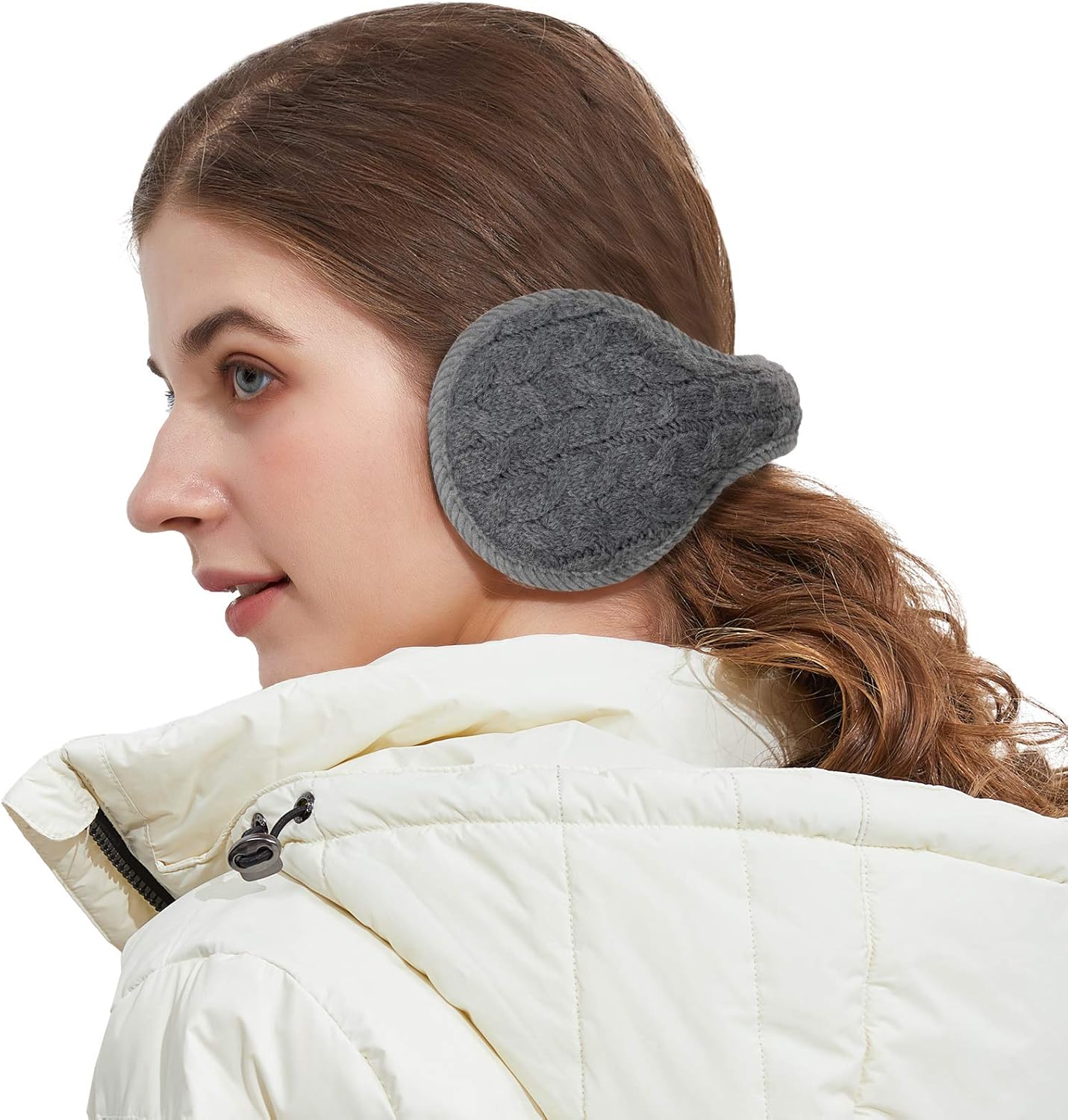 Surblue Unisex Warm Knit Cashmere Winter Pure Color Earmuffs with Fur Earwarmer, Adjustable Wrap, Gray, Large at  Women’s Clothing store