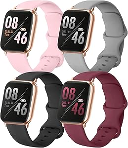 Brigtlaiff Pack 4 Compatible with Apple Watch Bands 38mm 40mm 42mm 44mm, Soft Silicone Replacement Band for iWatch Series SE/6/5/4/3/2/1 (PinkSand/Gray/Black/WineRed, 38mm/40mm-S/M)