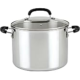 Farberware Brilliance Stainless Steel Stockpot with Glass Lid, 8 Quart, Dishwasher Safe and Induction Ready, Compatible with 