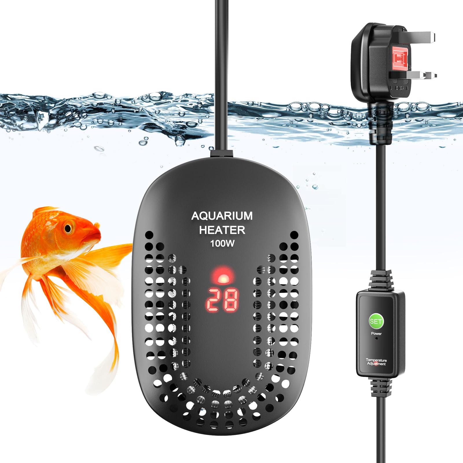 Luxvista 100W Aquarium Heater Digital Fish Tank Heater, Submersible Turtle Tank Heater for Tropical, LED Display of Water Temperature for 35-80L Tanks, Freshwater Betta Turtle