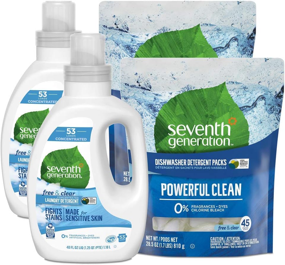 Amazon Com Seventh Generation Dishwasher Detergent Packs Free Clear 90 Packs With Concentrated Laundry Detergent Free Clear 106 Loads Health Personal Care