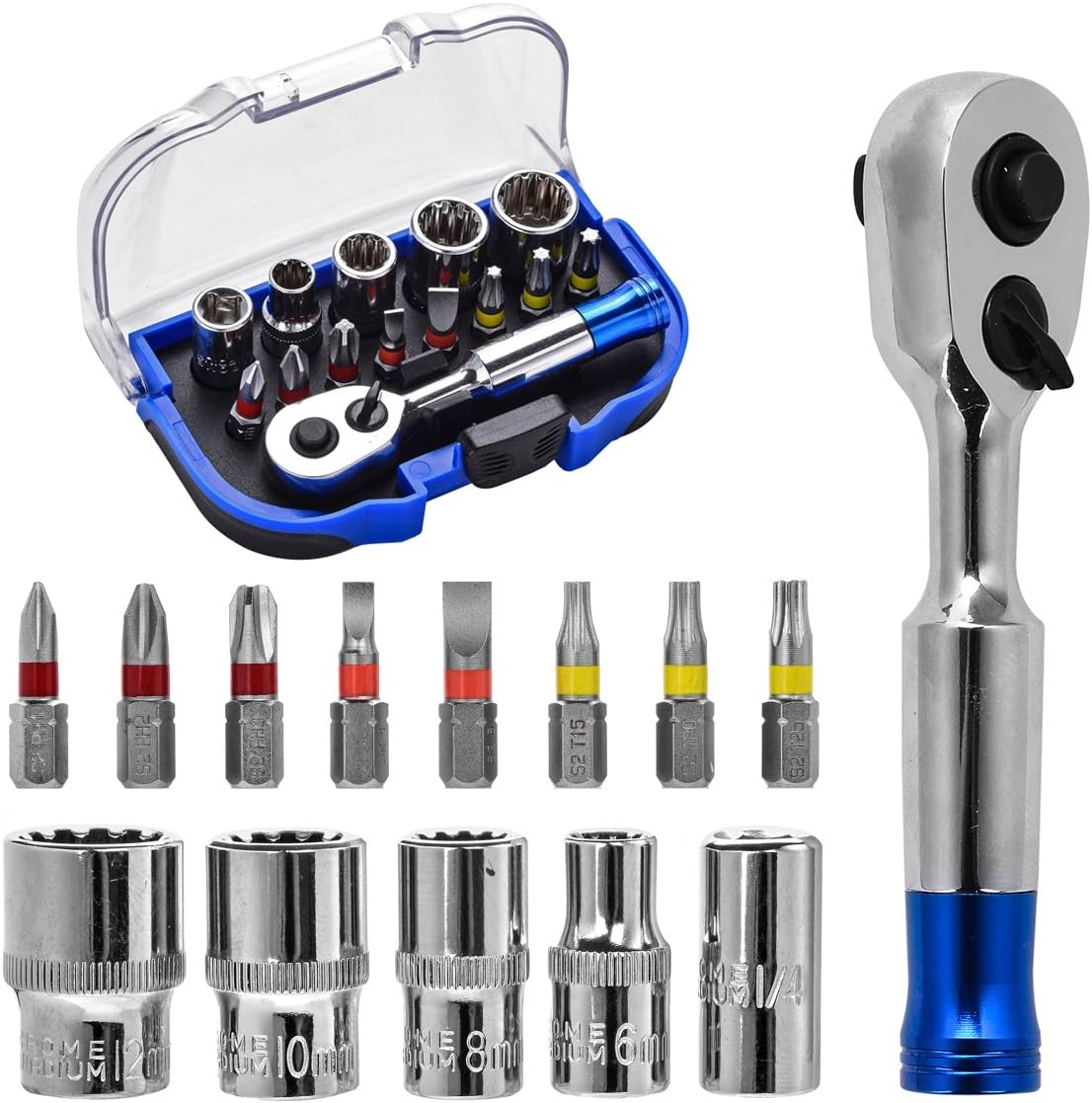 Gohigan 15-Piece 1/4-Inch Drive Torque Wrench, Micro Bit Ratchet, Socket Ratchet Wrench Tools Kit Mini Screwdriver for Vehicle Maintenance