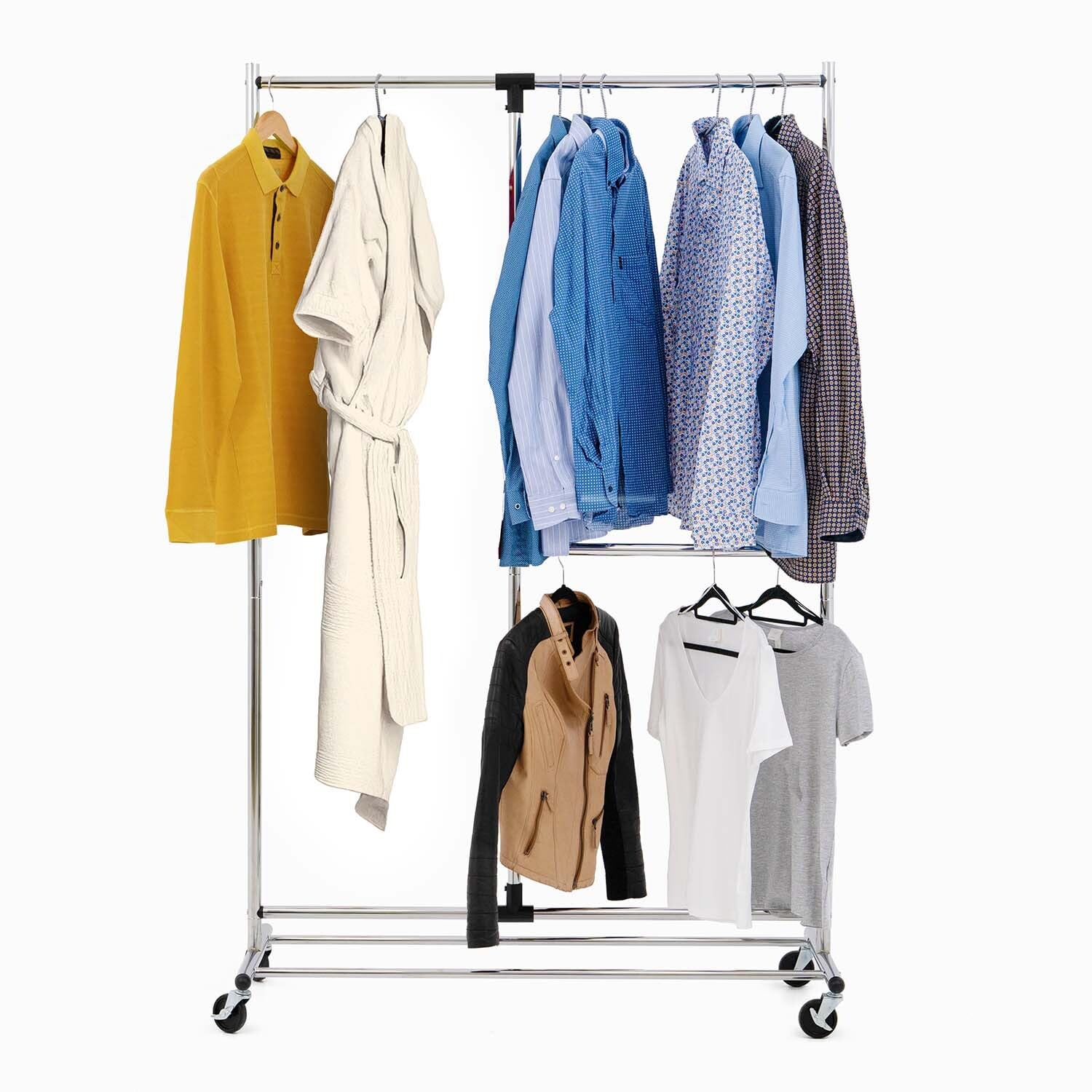 Tatkraft Marvel Heavy Duty Clothes Rail, Mobile Wardrobe with Adjustable Hanging Rails for Clothes, Strong Stable Clothes Rack with Wheels, Chromed Steel