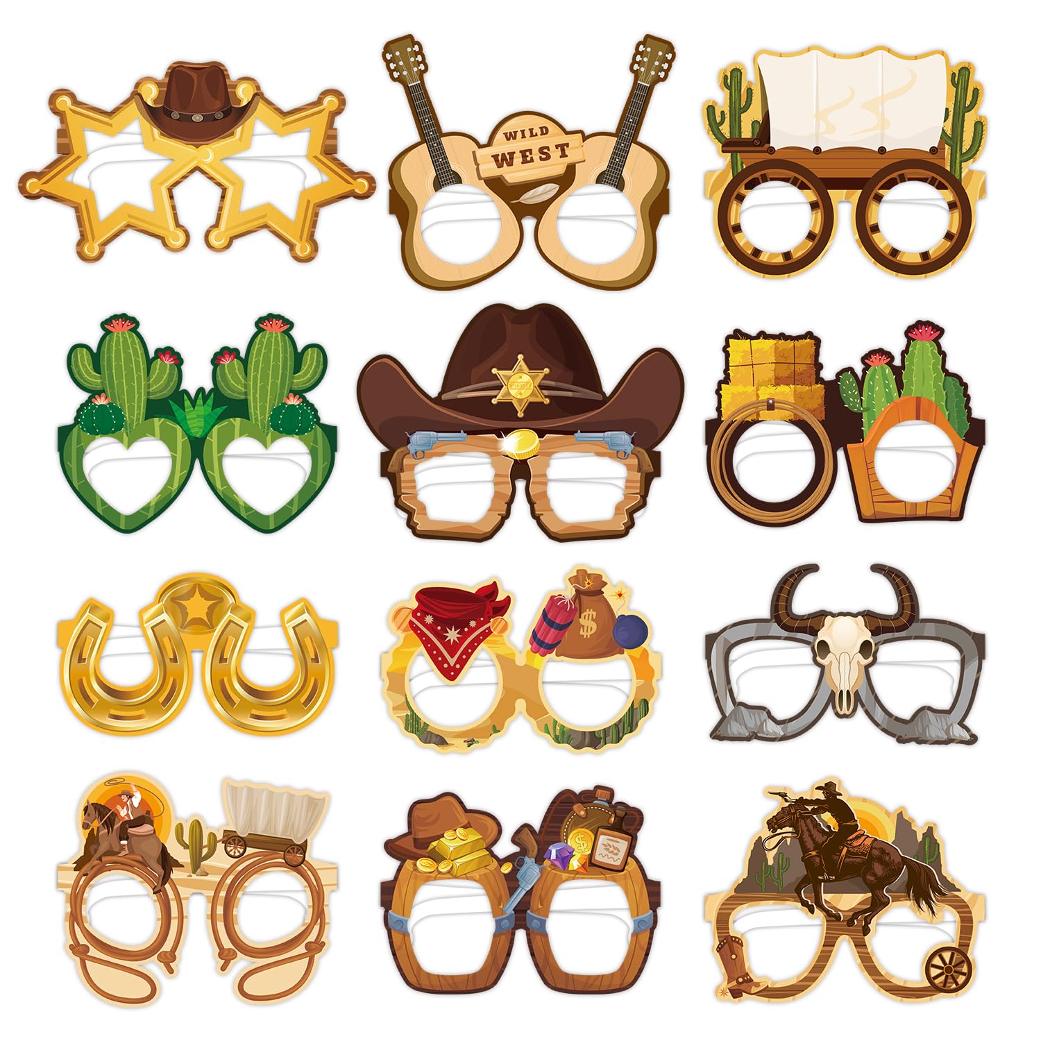 Photo 1 of 24pcs Western Party Eyeglasses Decoration Wild West Paper Glasses Cowboy Cowgirl Photo Booth Props for Birthday Party Baby Shower Costume Decorations Supplies
