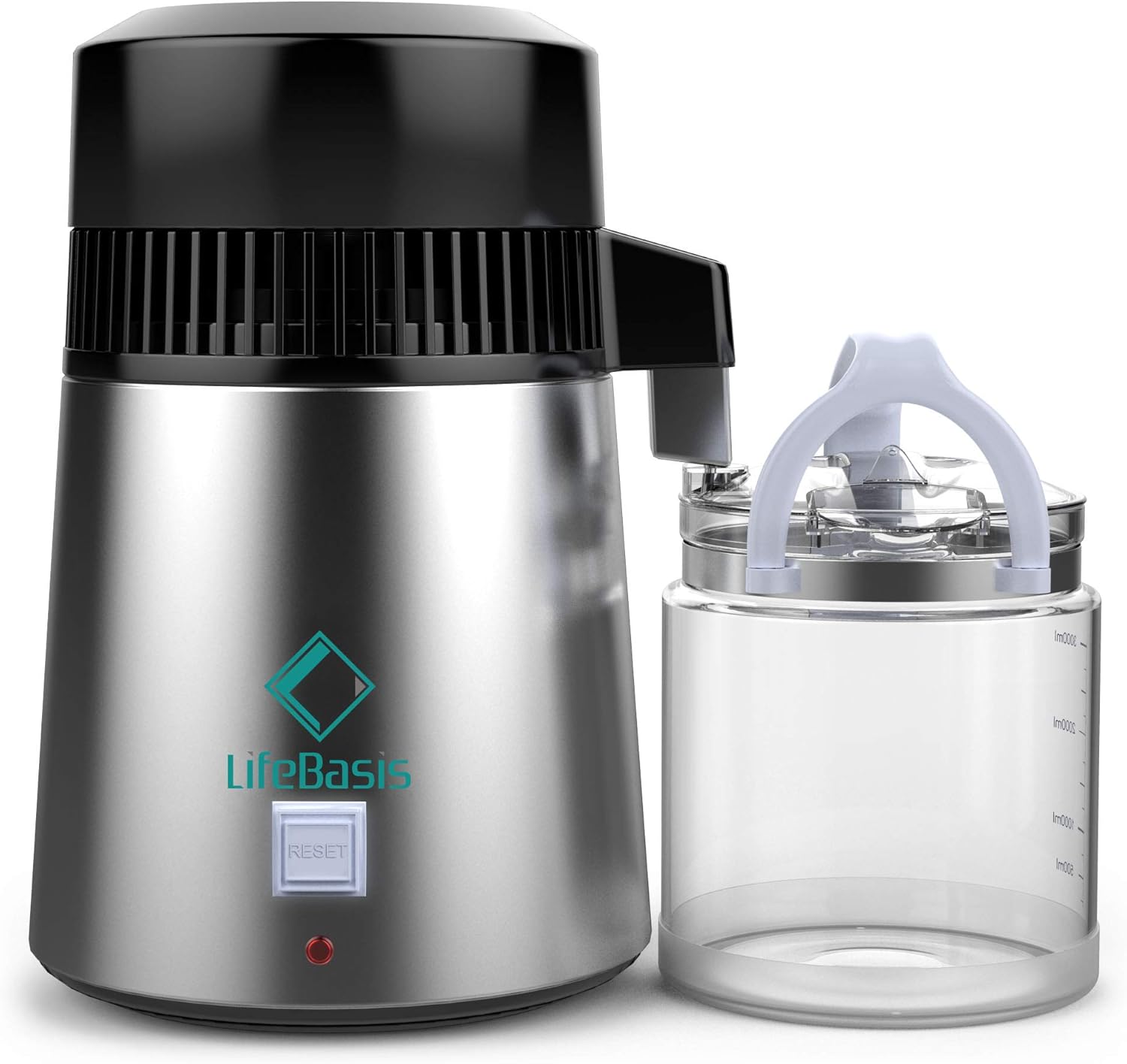 LifeBasis Water Distiller Stainless Steel 4L Distilling Pure Water Machine with Glass Collection