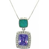 Jewelry Trends Sterling Silver Created Blue Opal and Amethyst Purple CZ Pendant Necklace 18"