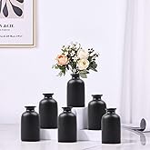 Black Bud Vases Set of 6 - Mini Black Ceramic Vases for Flowers, Modern Bud Vase for Table Decor, Boho Small Vase for Home Decor, Centerpieces in Bulk for Wedding, Home, Table, Party Decor