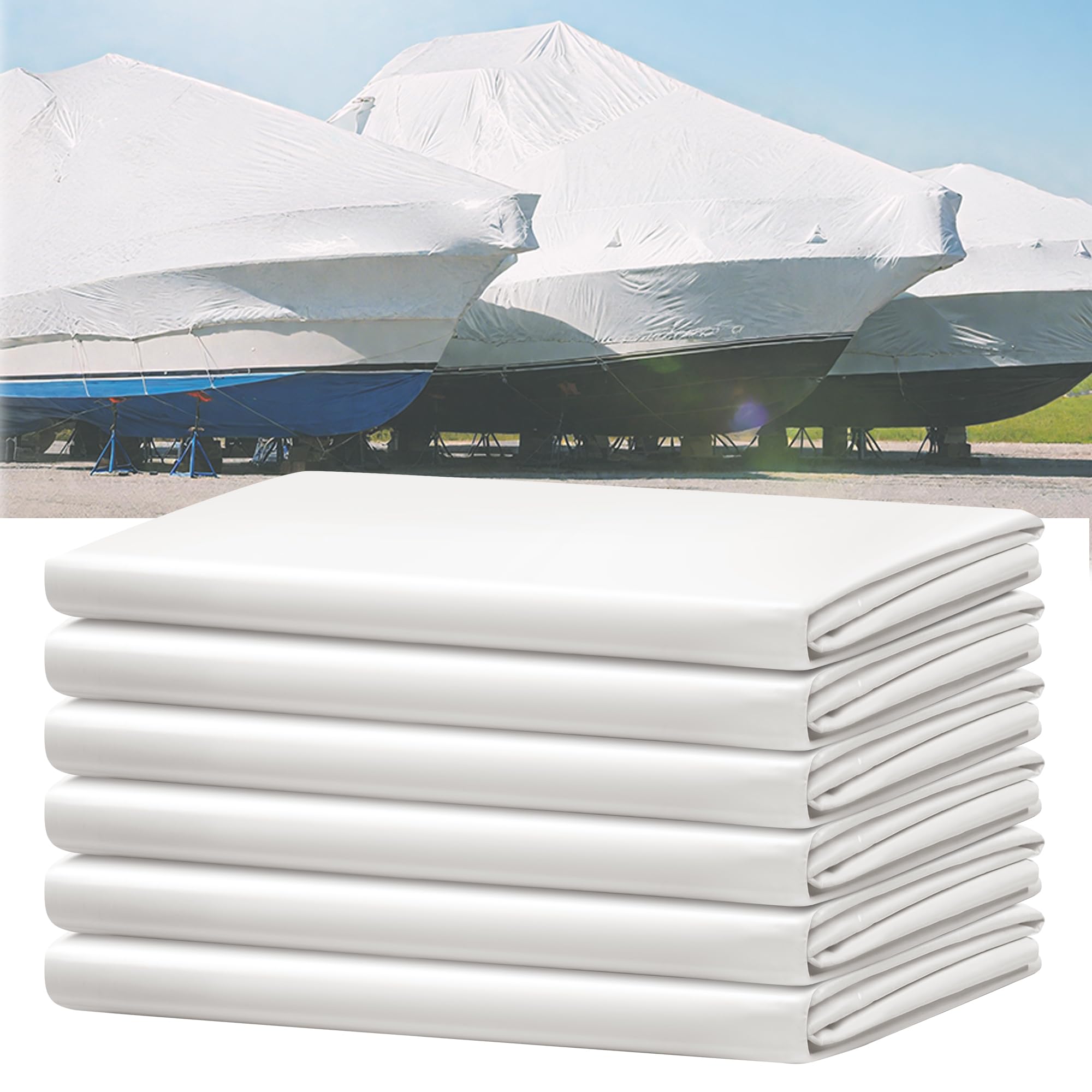 Photo 1 of 17' X 26.3' Boat Shrink Wrap Polyethylene Plastic Boat Wrap for Winter -7 Mil Boat Shrink Film for Use with Heat Gun, UV Resistance Industrial Shrink Wrap for Protection and Storage, White