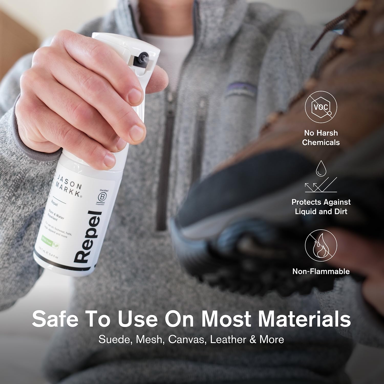 Jason Markk Shoe Protector Repel Spray, Water & Stain Repellent for Shoe and Sneaker Care, Non-Aerosol Footwear Protector Spray, Safe for Leather, Suede, Nubuck, Cotton, Knits, 5.4oz