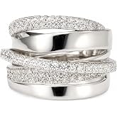 Warm Fortune Multi-Layer Intertwined Paved CZ Statement Ring for Women, 18K White Gold Plated Full Cubic Zirconia Stackable Fashion Jewelry, Size 7-12